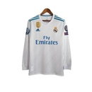 Manga Longa Real Madrid Home 2017/18 Patchs Retro Torcedor